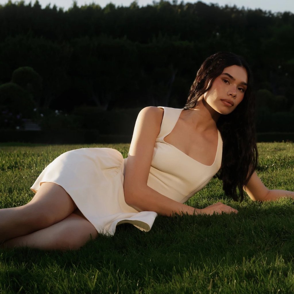 New Avec Les Filles Sculpted Flounce Mini Dress In Buttercream White — image 2 of 8